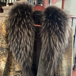 Shearling coat with fur trim